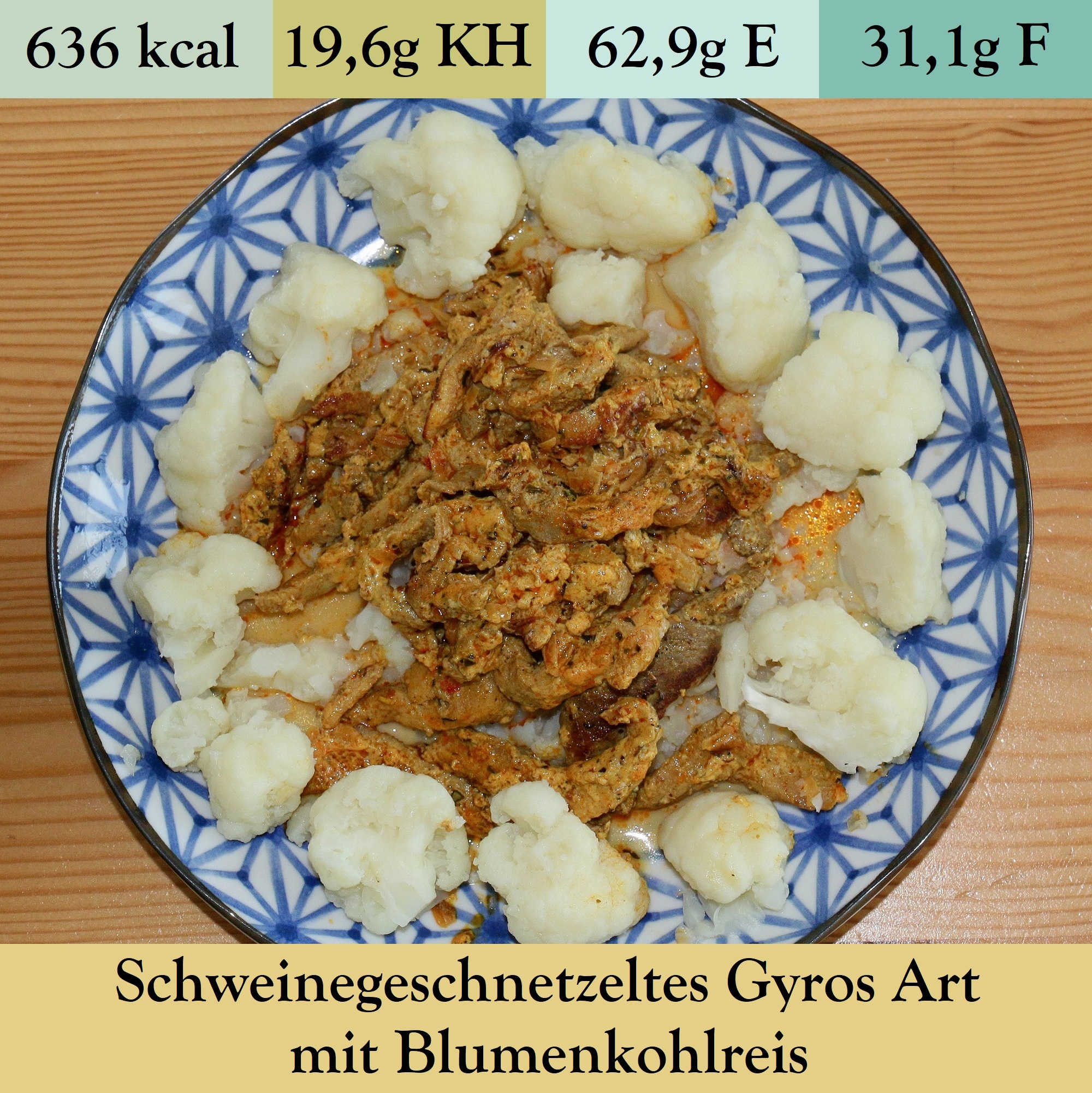 Schweinegeschnetzeltes Gyros Art mit Blumenkohlreis (7)